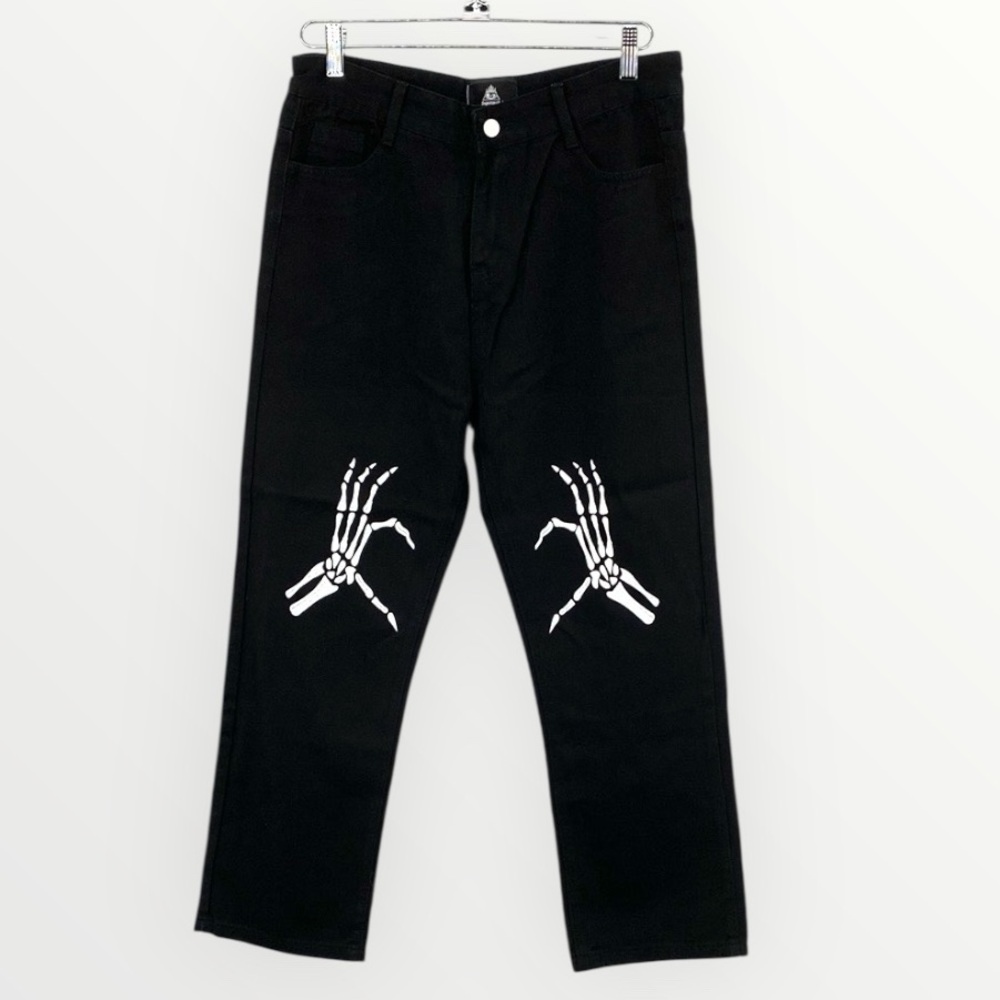 Supermade Jeans Womens‎ Large Black Denim Hand Painted Skeleton Fingers Bones